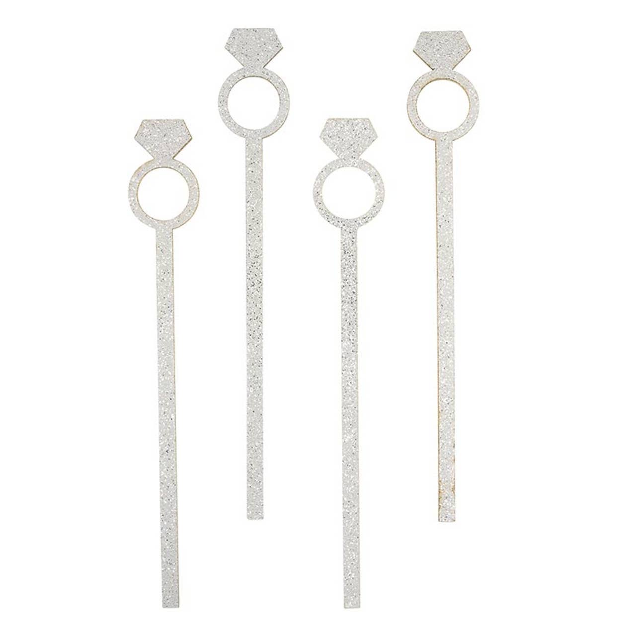 Diamond Ring Acrylic Drink Stir Sticks - Set of 4 - Perfect for Wedding Celebrations