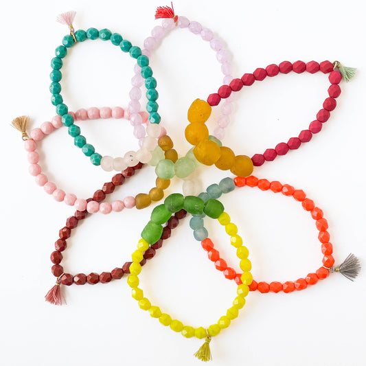 Recycled African Glass Bead Bracelet – Fair Trade Glass & Czech Beads with Tassel