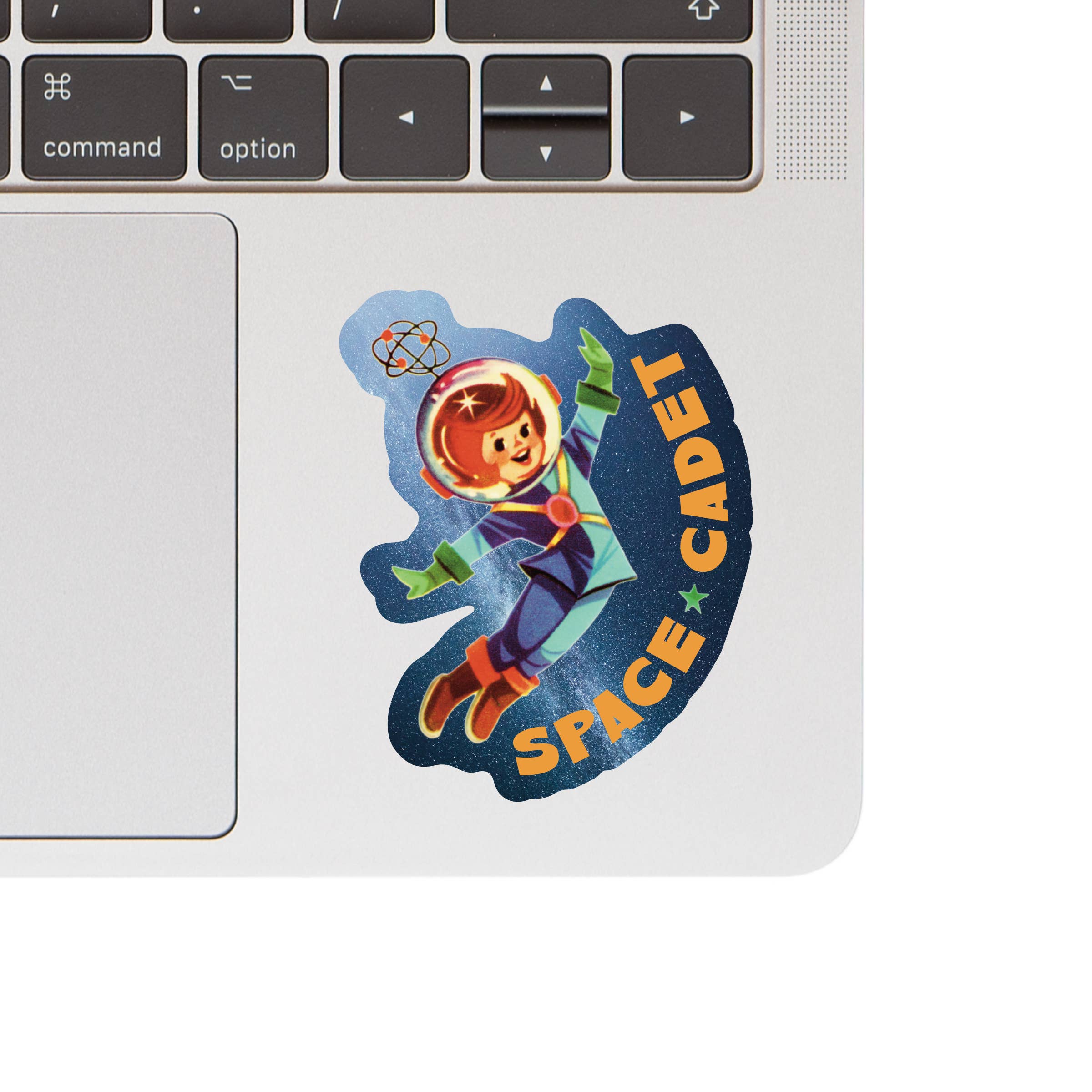 Vintage Woman Space Cadet Vinyl Sticker - Retro Space Design decal on laptop.