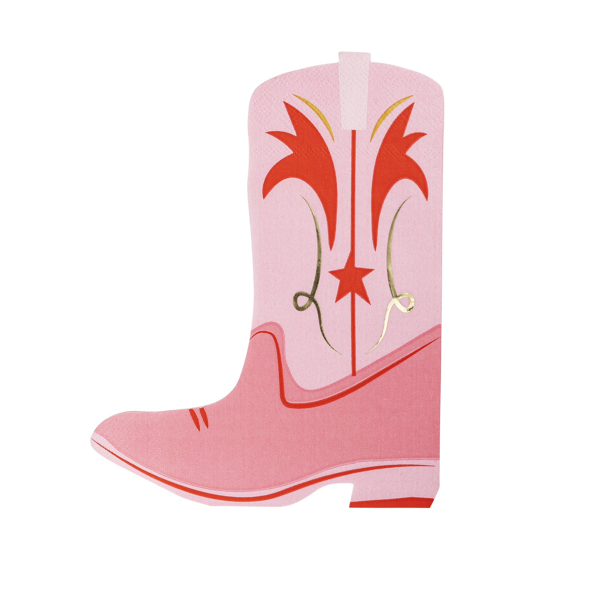 Pink boot-shaped dinner napkins with gold foil accents