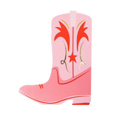 Pink boot-shaped dinner napkins with gold foil accents
