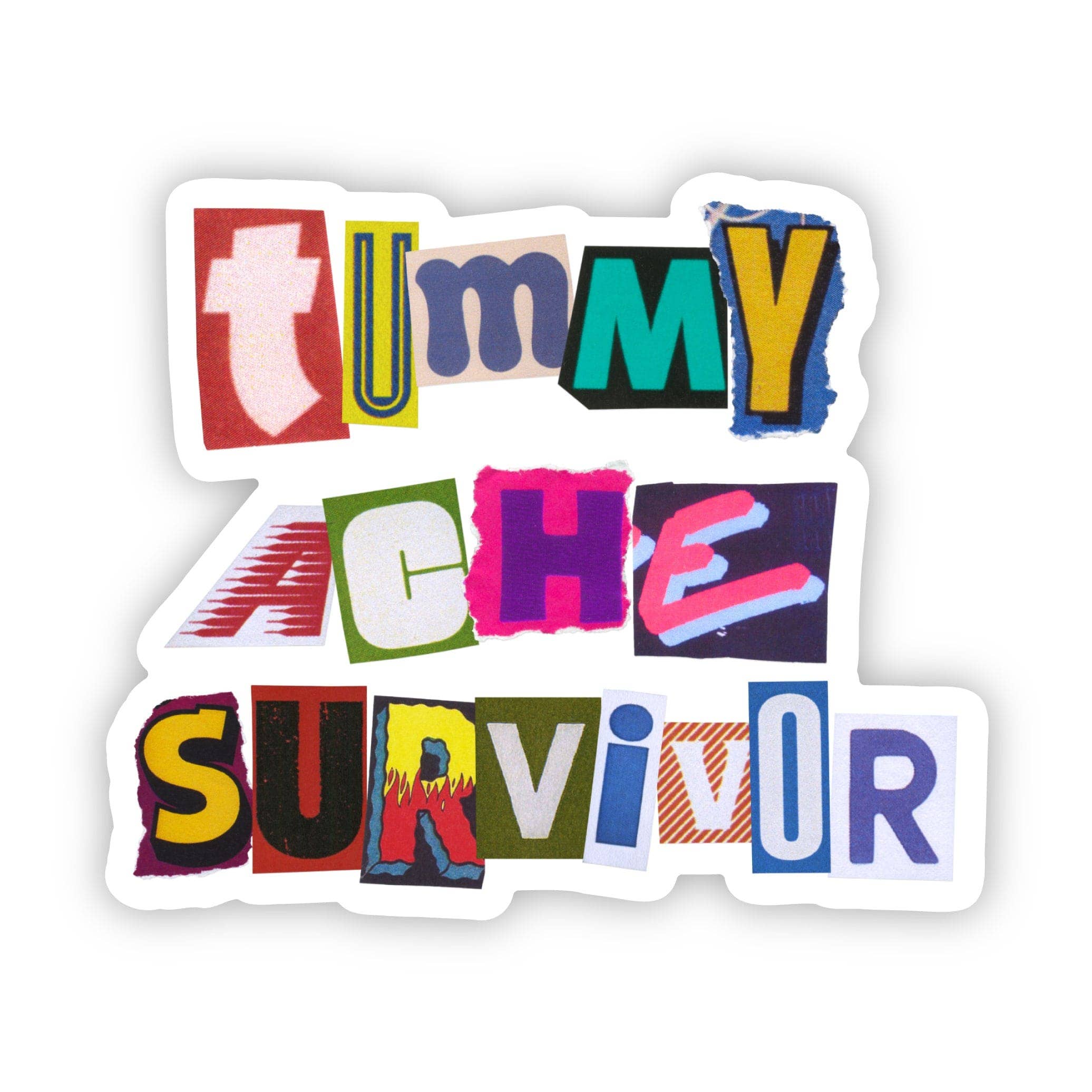 Tummy Ache Survivor vinyl sticker with humorous, empowering message