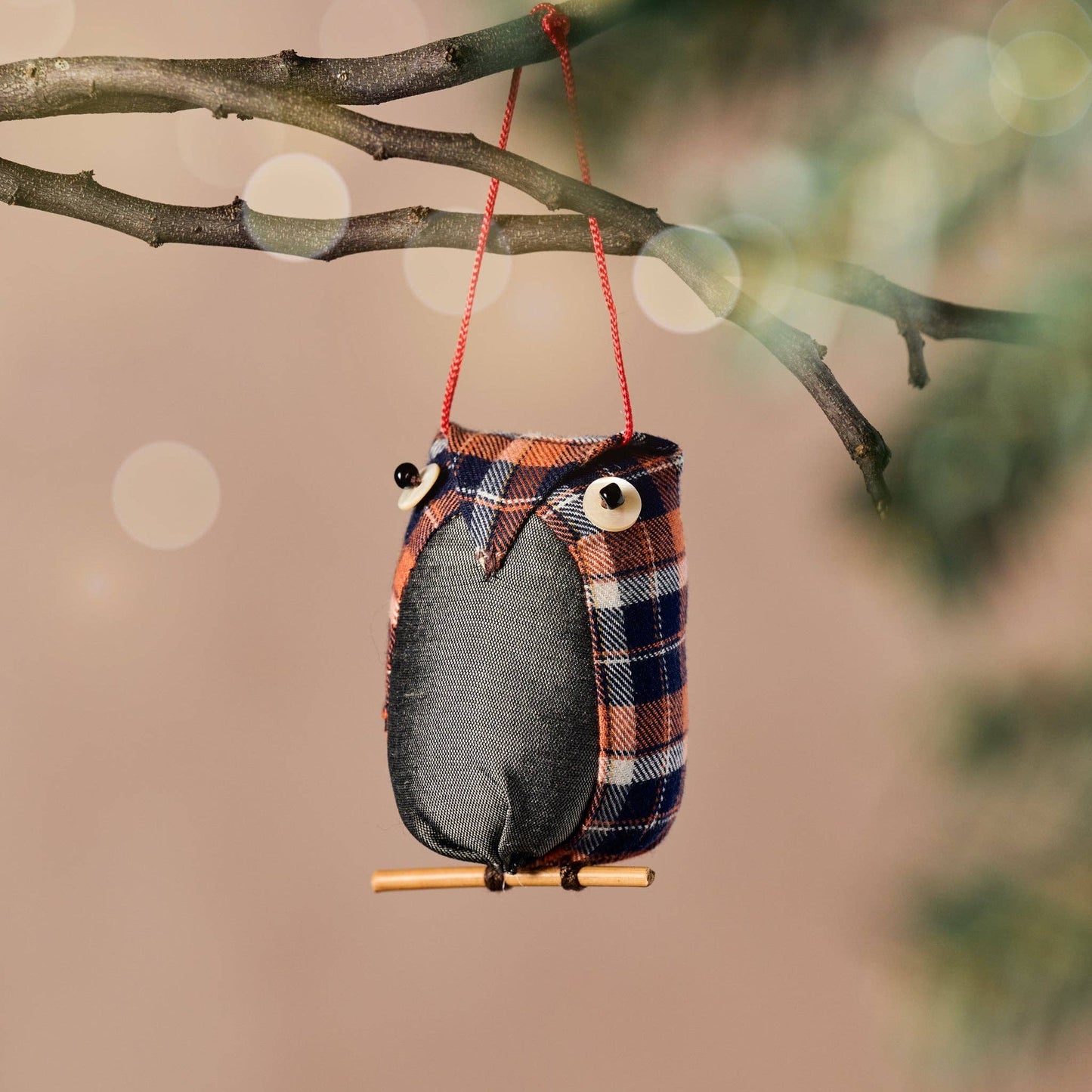 Khon Plaid Owl Holiday Ornament
