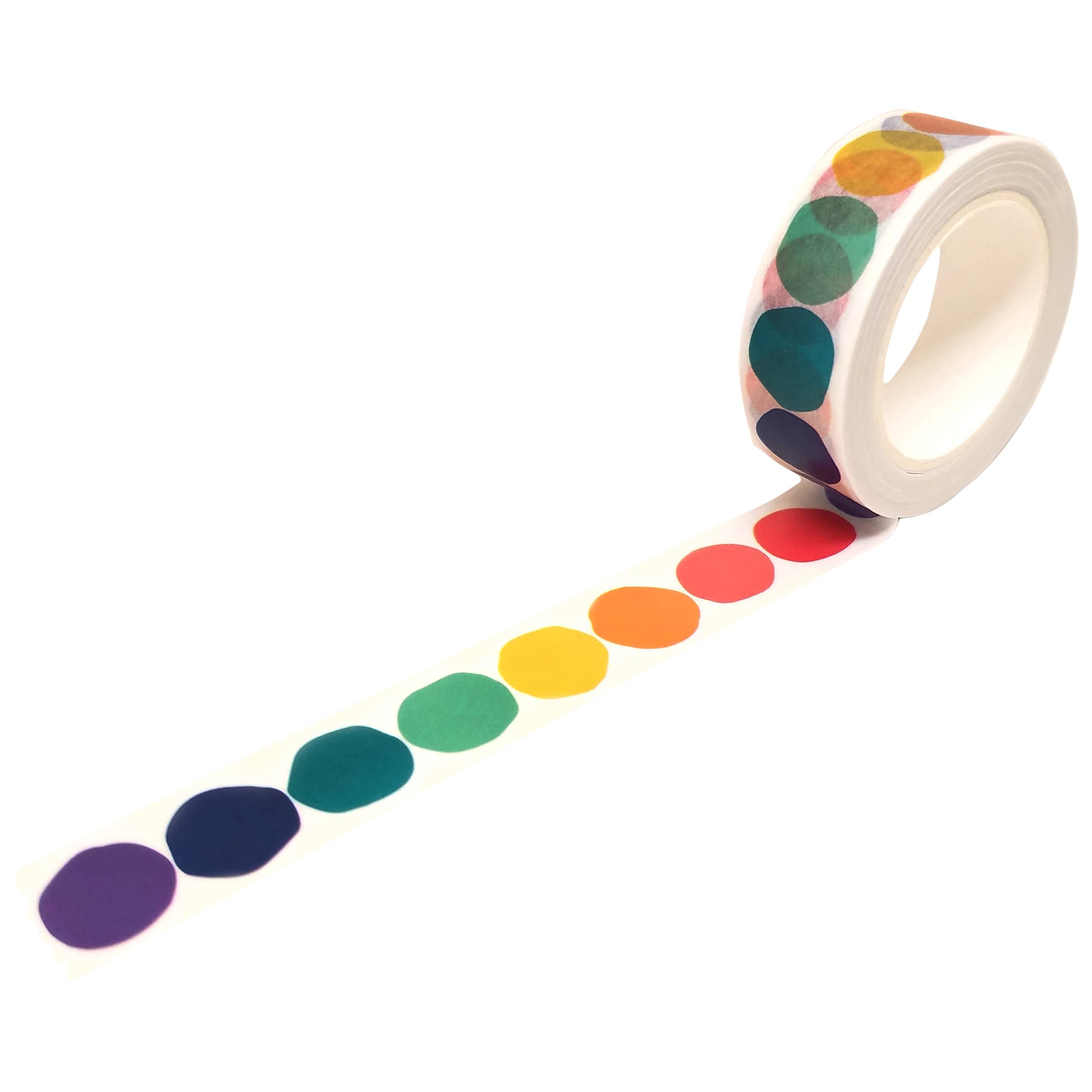 Roll of colorful dot tape on a white background