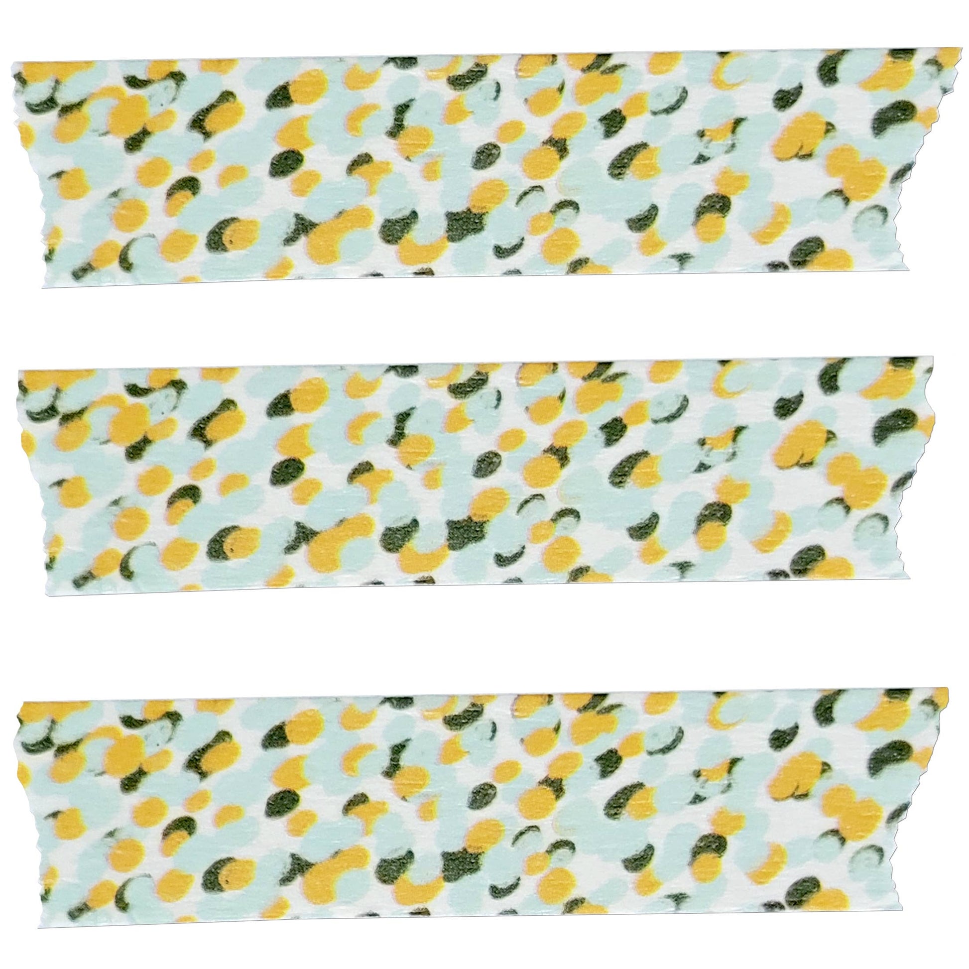 Three strips of fabric with a lemon pattern on a light blue background