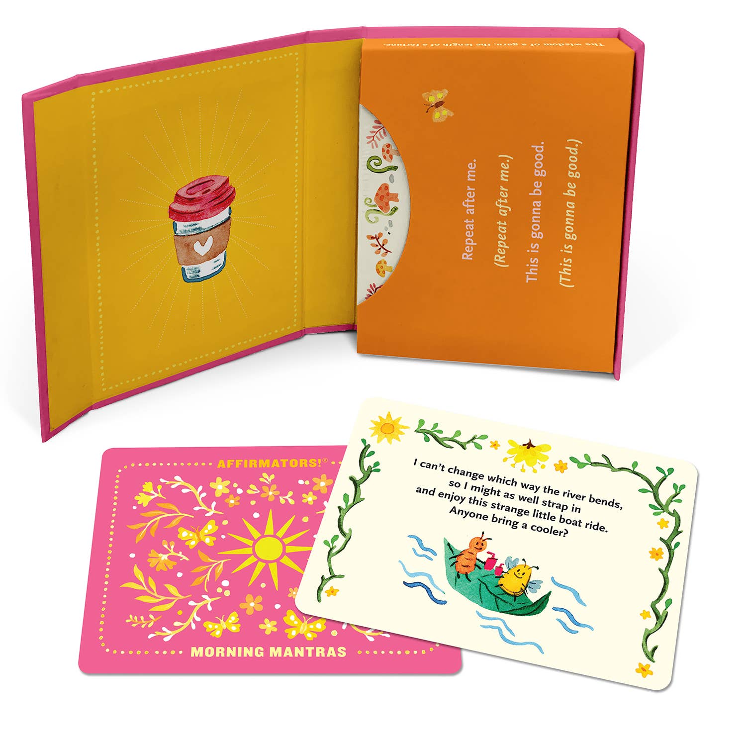 Open book with colorful illustrations and text on a white background