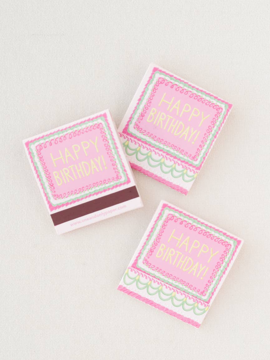 Charming vintage cake and candle illustration on the "Vintage Cake Matchbooks"