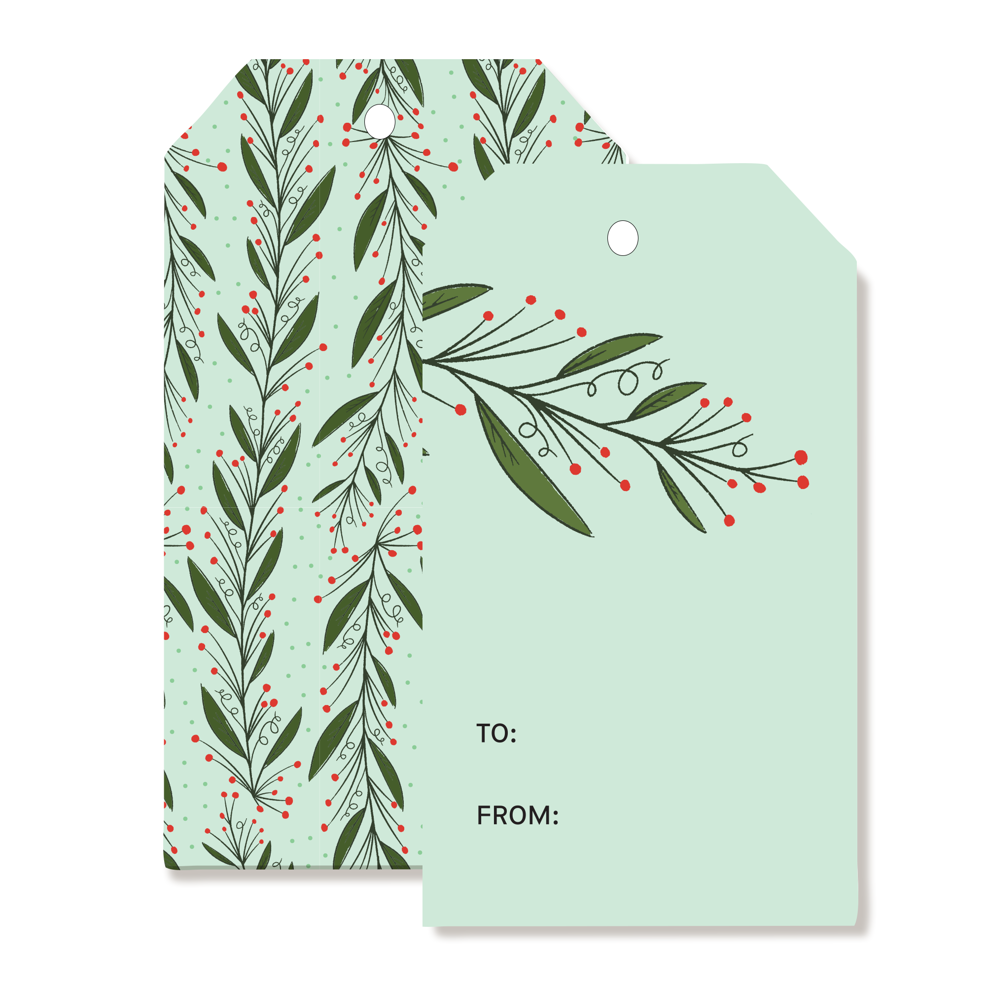Set of 8 holiday gift tags with vintage postage stamp designs and twine