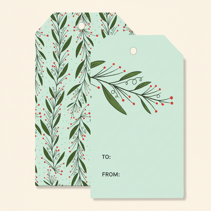 Set of 8 holiday gift tags with vintage postage stamp designs and twine