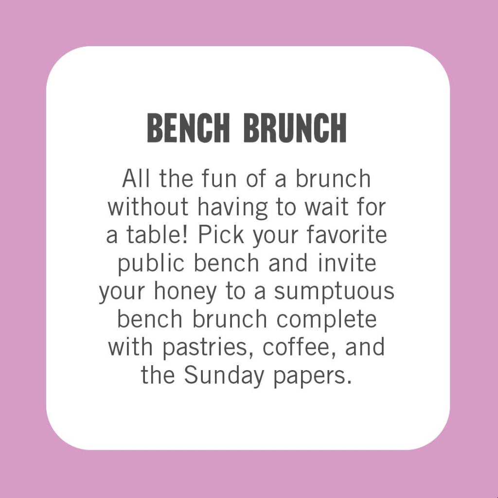 Promotional text for 'Bench Brunch' on a purple background