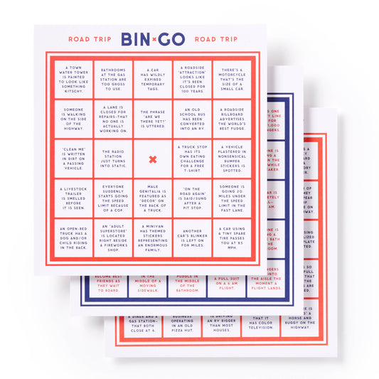 Compact bingo book with two sets of people-watching bingo cards for vacation travel