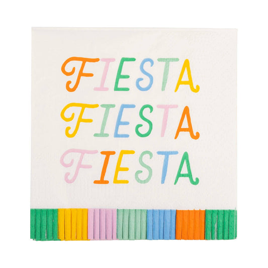 Close up of Vibrant fringed cocktail napkins for fiesta-themed parties
