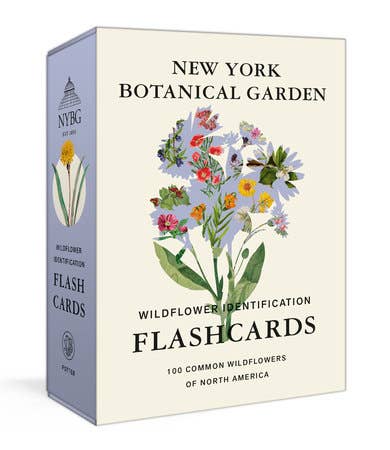 Box of New York Botanical Garden wildflower identification flashcards with floral design on a white background