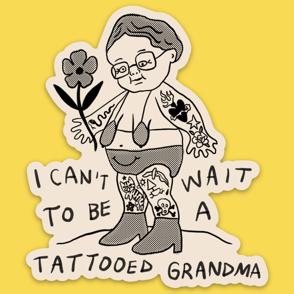 Tattooed Grandma Sticker - Bold, Fun, and Fierce Design for Inked Grandmas