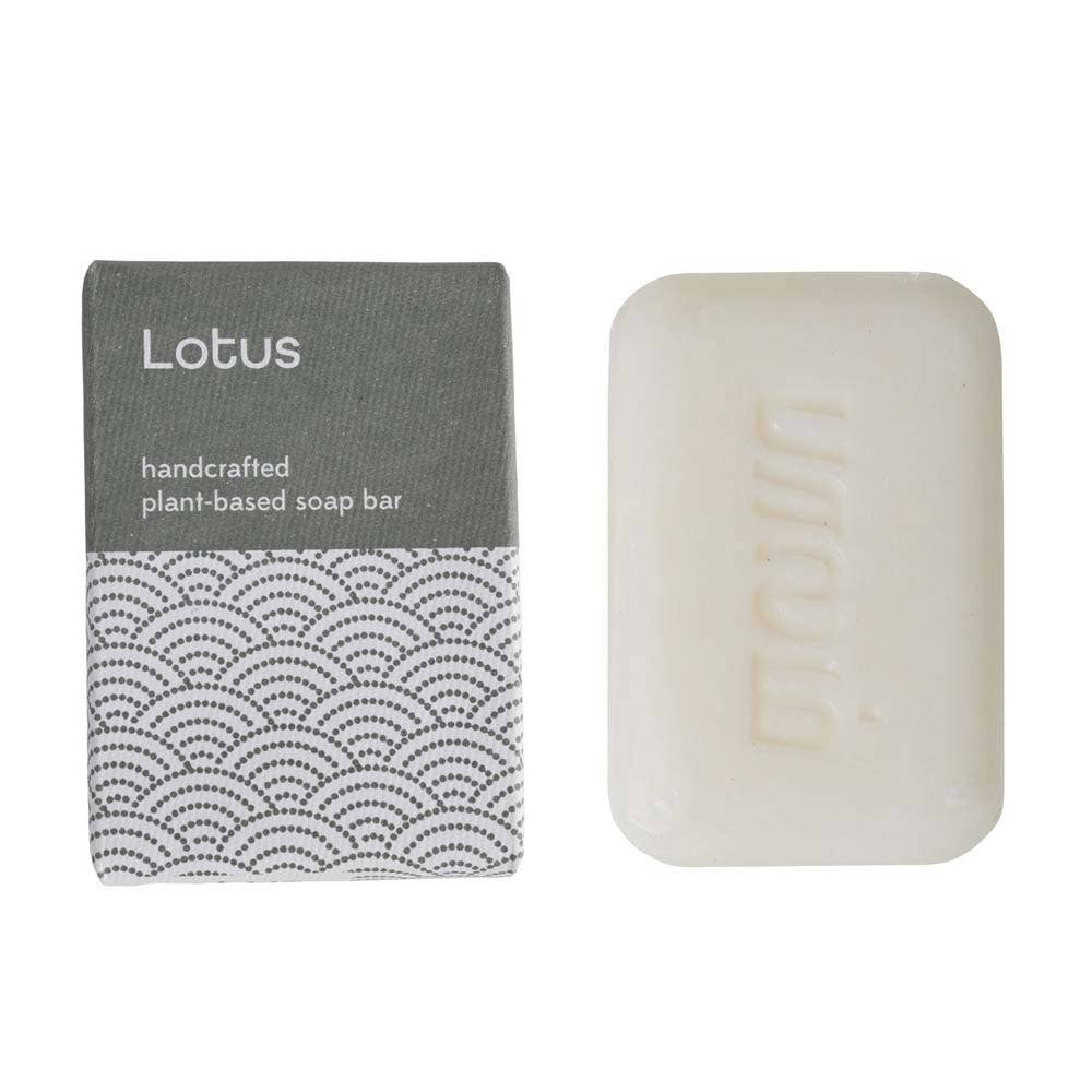 Close-up of lotus soap showing triple-milled smooth surface