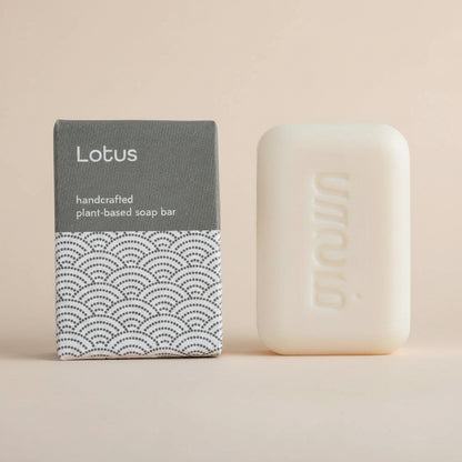 Close-up of lotus soap showing triple-milled smooth surface