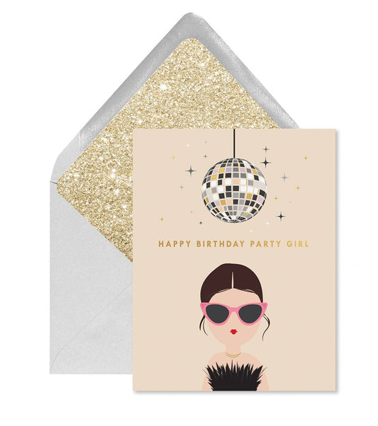 Happy Birthday Party Girl Card – Celebrate in Disco-Glam Style!