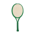 Back of Green Tennis racket-shaped cocktail napkins with gold foil accents