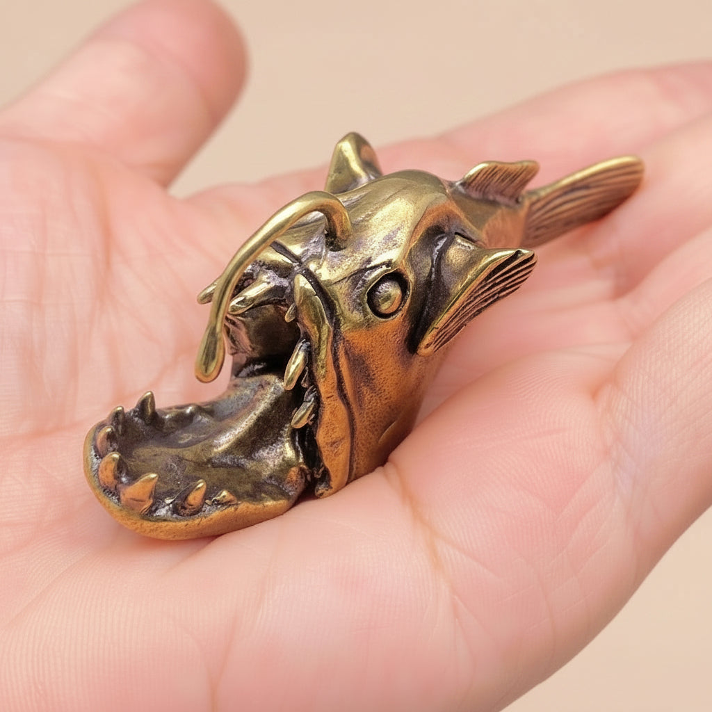Bronze Anglerfish being held in a person's hand.