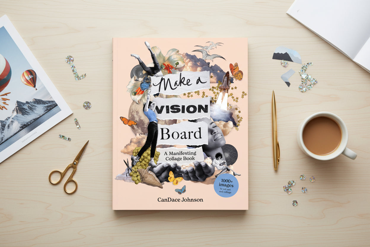 Book cover of 'Make a Vision Board' by CanDace Johnson with artistic collage design.