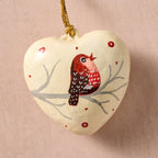Gayan Lovebird Paper Mâché Ornament – Hand-Painted Cardinal Heart for Holiday Gifting
