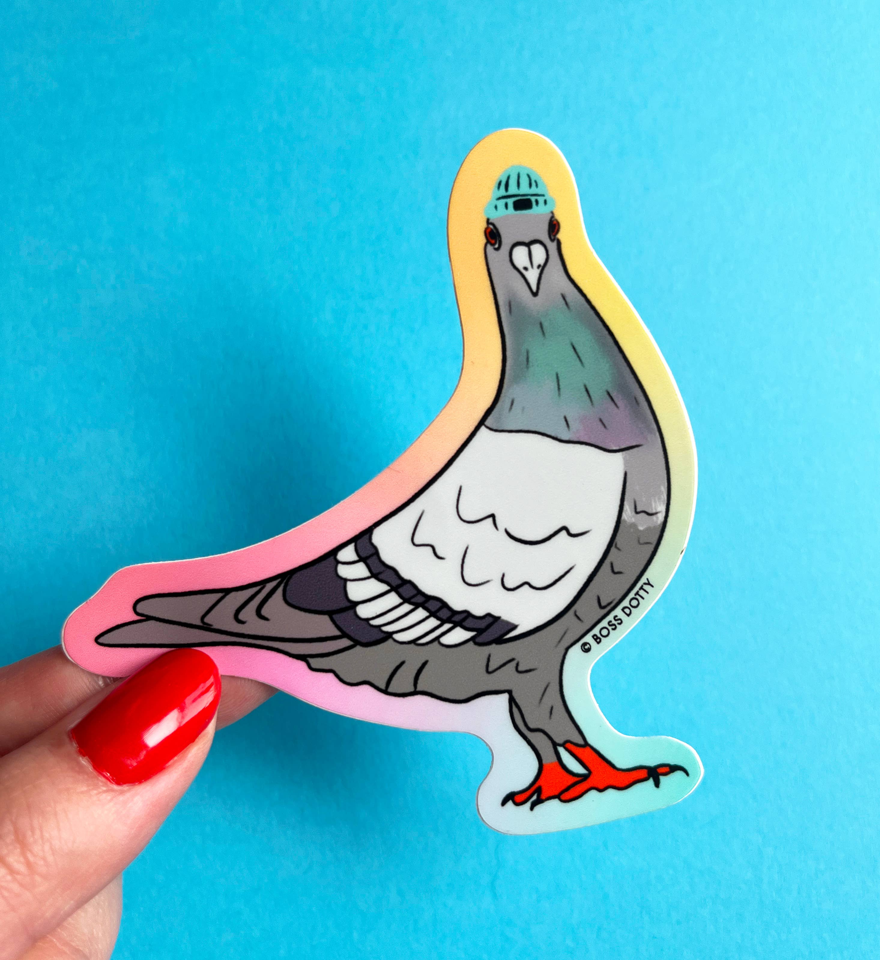 Close up of the bold Pigeon sticker
