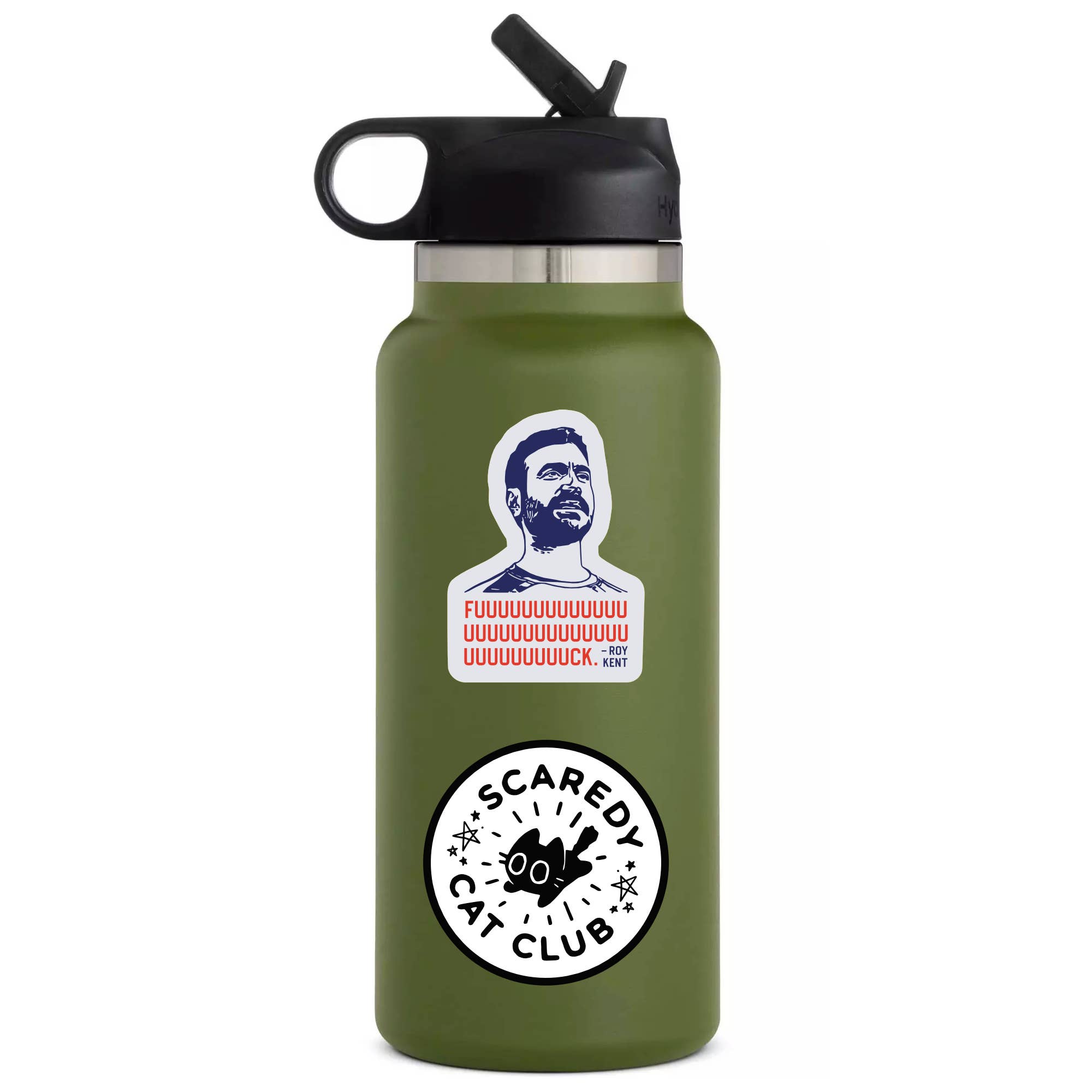 Roy Kent Vinyl Sticker - Bold and Unfiltered Design decal on water bottle. 