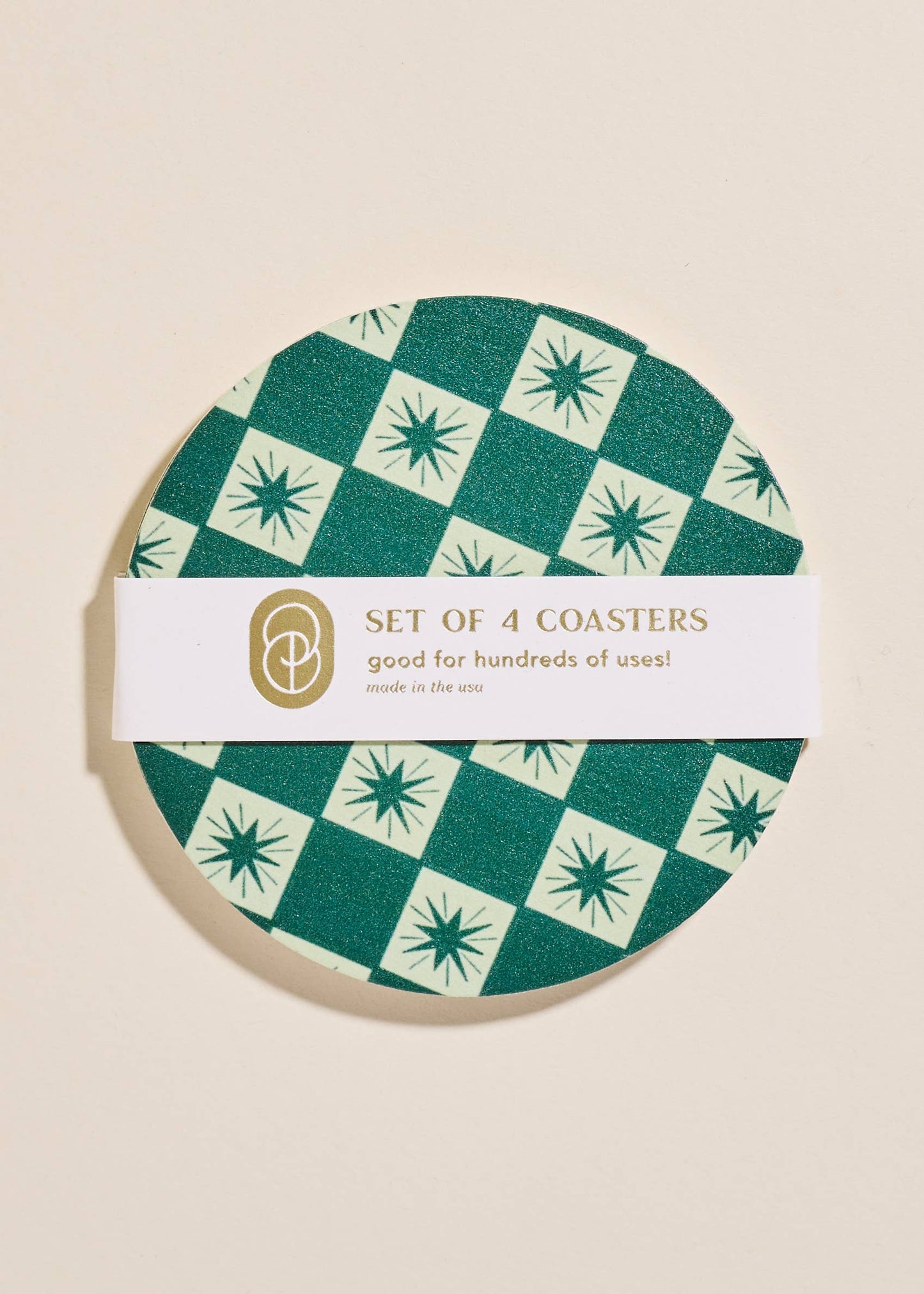 Eco-Friendly Green Checkered Star Coasters for Drinkware - Set of 4 | Stylish, Durable, and Sustainable