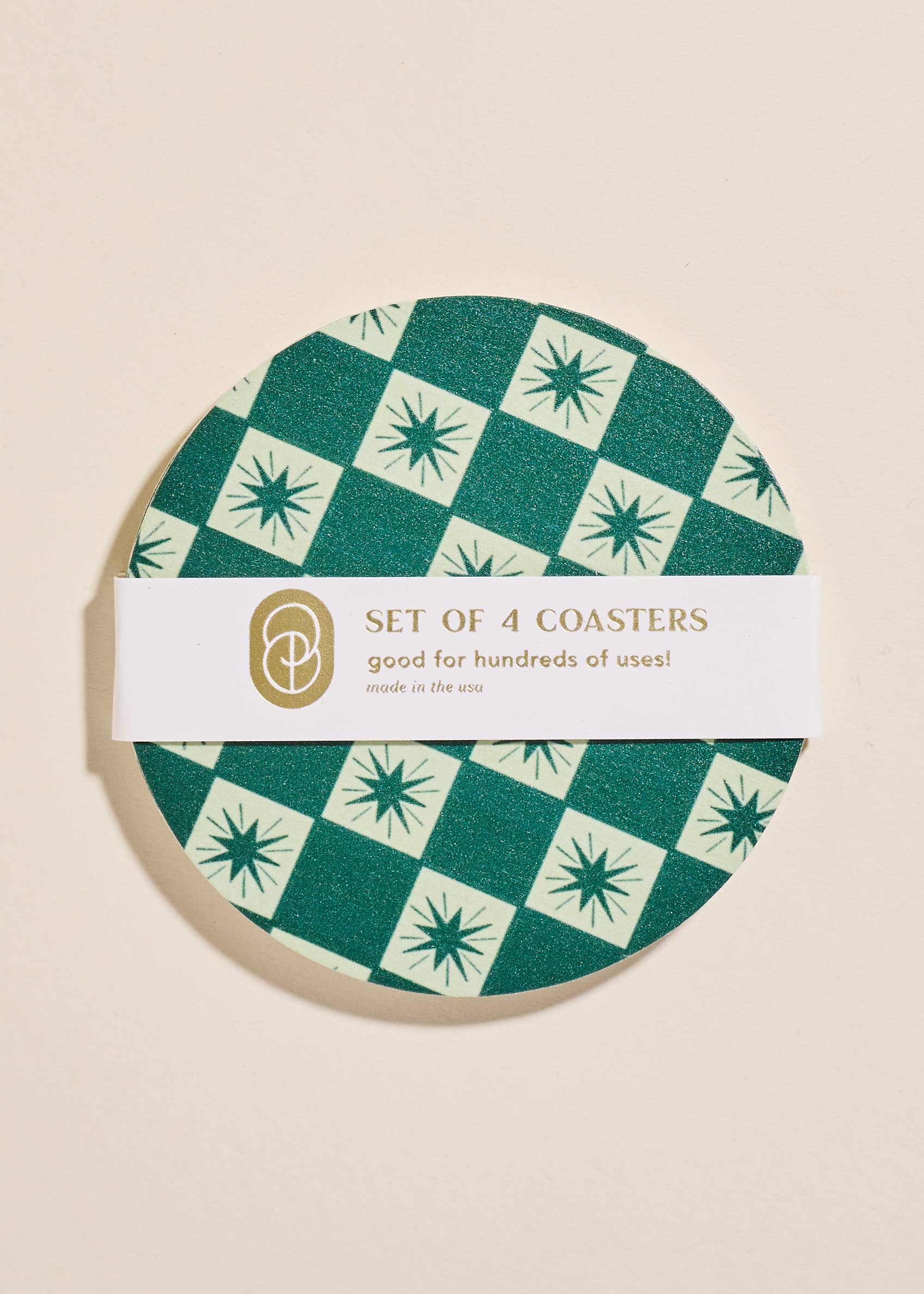 Green Checkered Star Coasters – a stylish set of four.