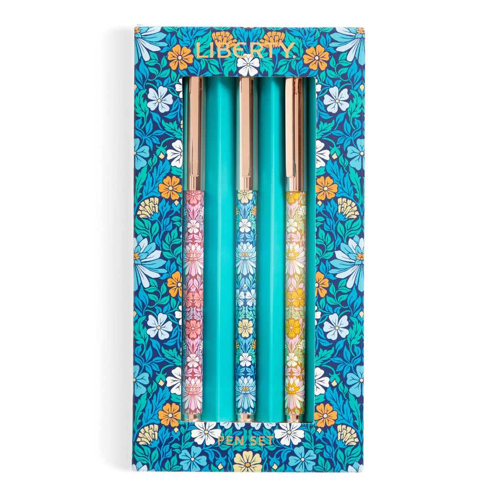Giftable boxed set of Moon Flower pens nestled in floral-themed packaging