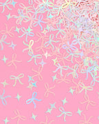 Tying the Knot confetti with pink bows and iridescent foil sparkles for bridal celebrations and gift boxes