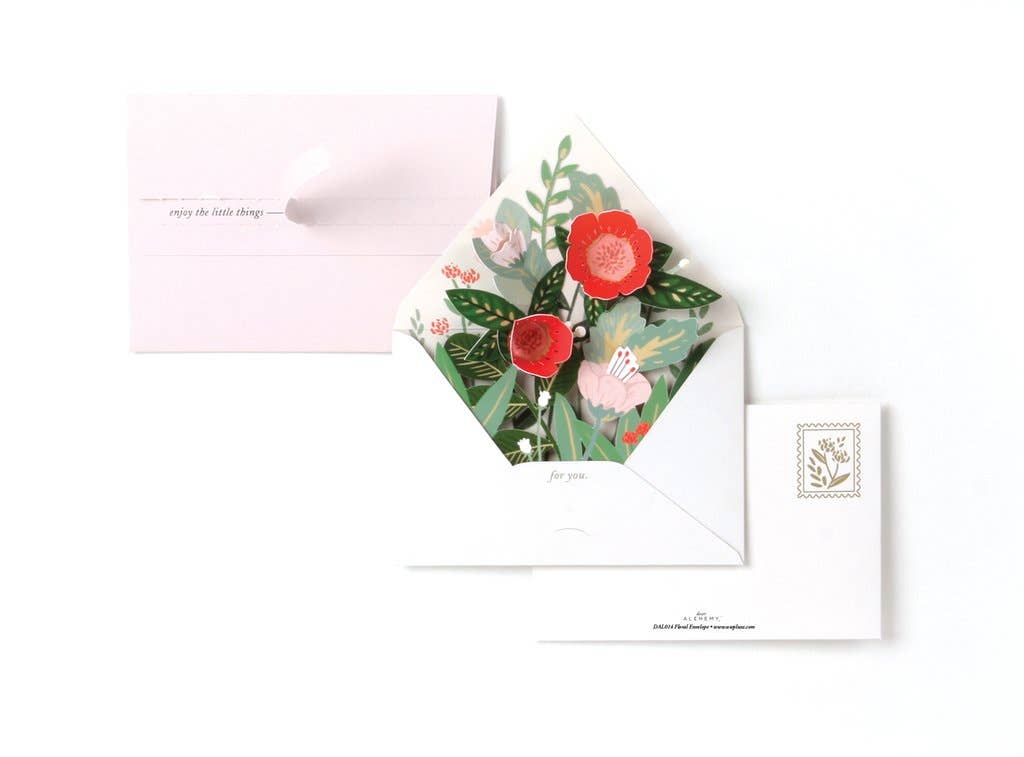 Bouquet of Flowers Pop-Up Greeting Card with Intricate Laser-Cut Design and Gold Foil Accents