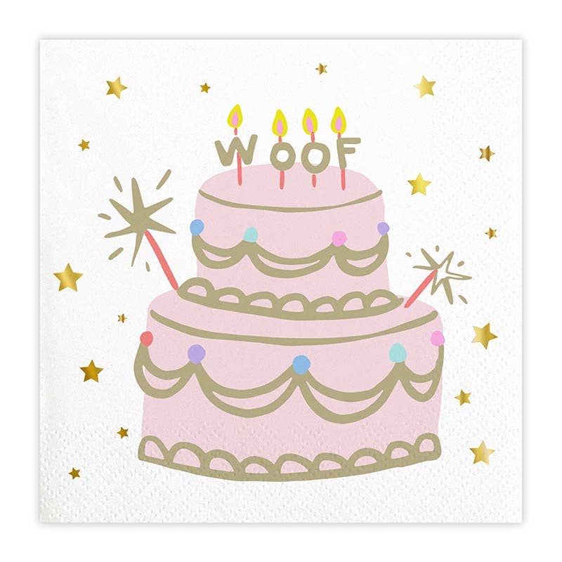 Cute and Decorative 'Woof Cake' Foil Beverage Napkins - 5 inches square - Pack of 20