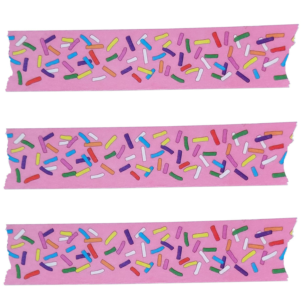 Three strips of the Sprinkle washi tape showing the fun details with a white background 