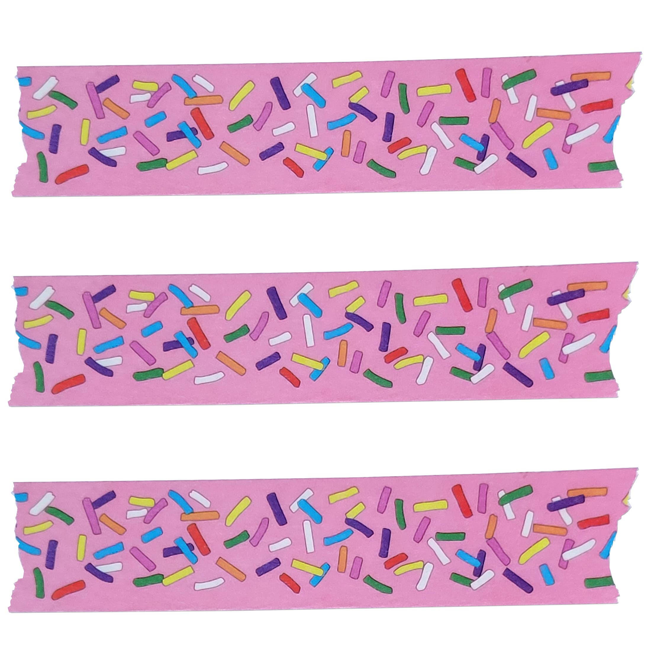 Three strips of the Sprinkle washi tape showing the fun details with a white background 