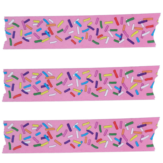 Three strips of the Sprinkle washi tape showing the fun details with a white background 
