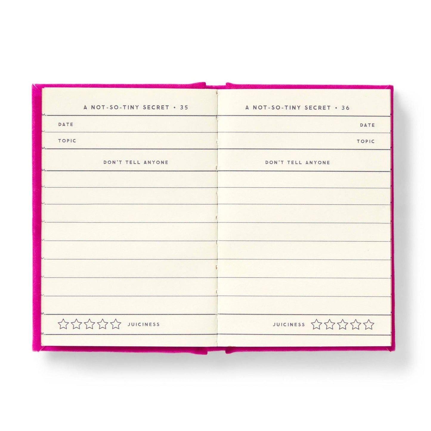 Notebook with pink border and lined pages on a white background