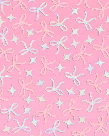 Tying the Knot confetti with pink bows and iridescent foil sparkles for bridal celebrations and gift boxes