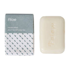 Close-up of triple-milled aloe soap showing smooth texture