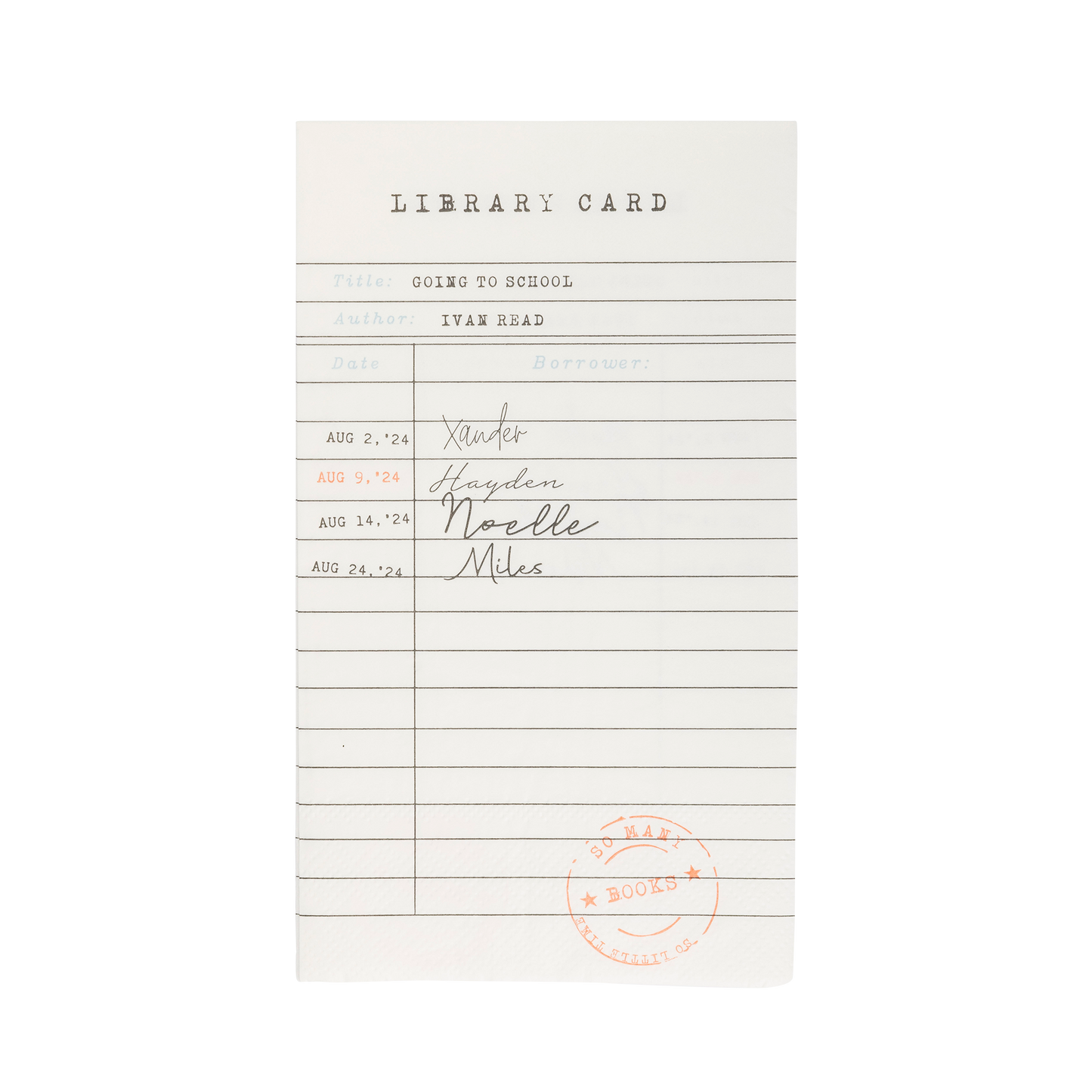 Library Card Dinner Napkins - 4.25 x 7.75 inches - Pack of 24 - Perfect for Book Lovers and Back-to-School Parties