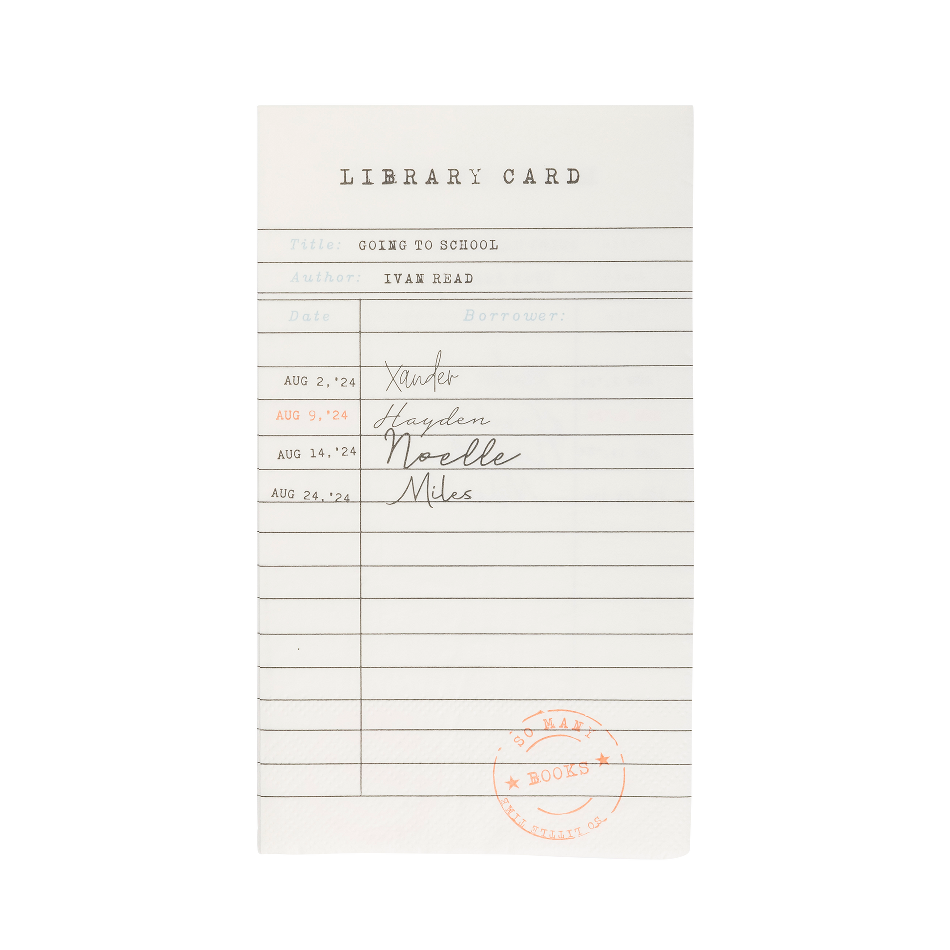 Library Card Dinner Napkins - 4.25 x 7.75 inches - Pack of 24 - Perfect for Book Lovers and Back-to-School Parties