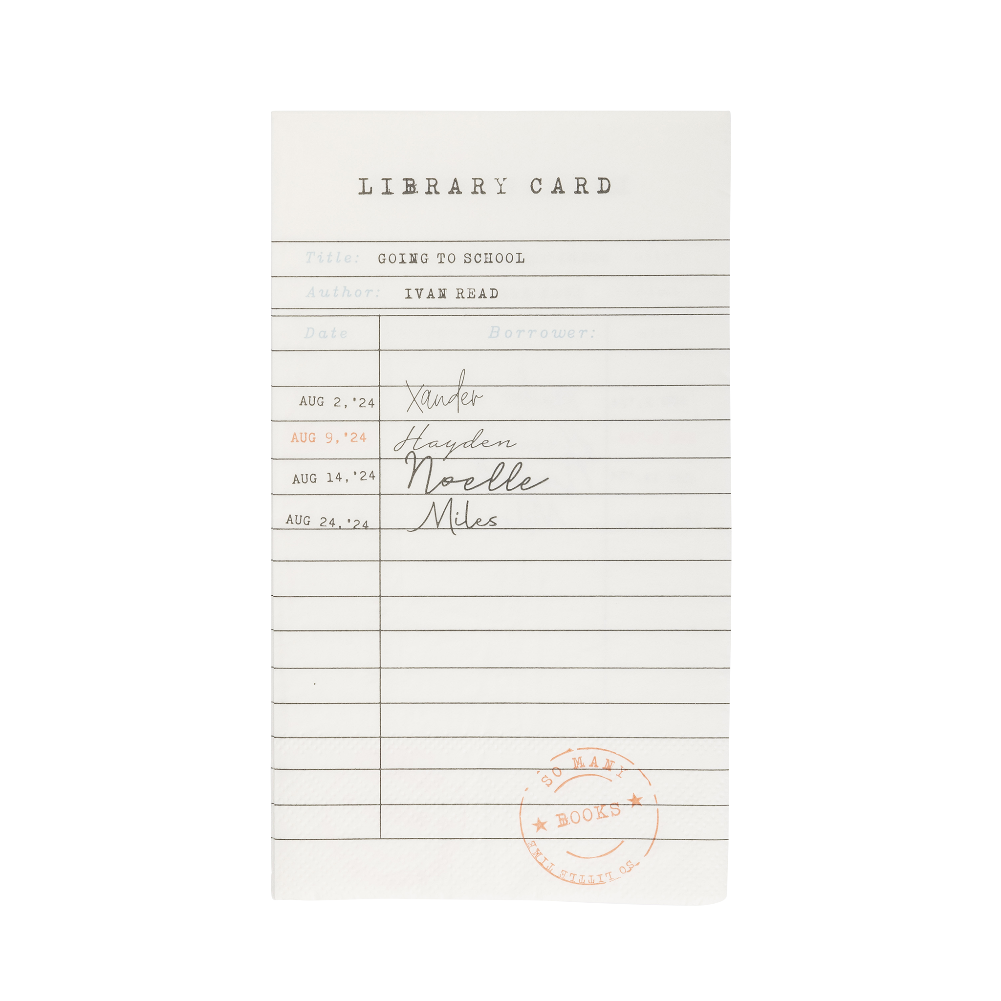 Library Card Dinner Napkins - 4.25 x 7.75 inches - Pack of 24 - Perfect for Book Lovers and Back-to-School Parties