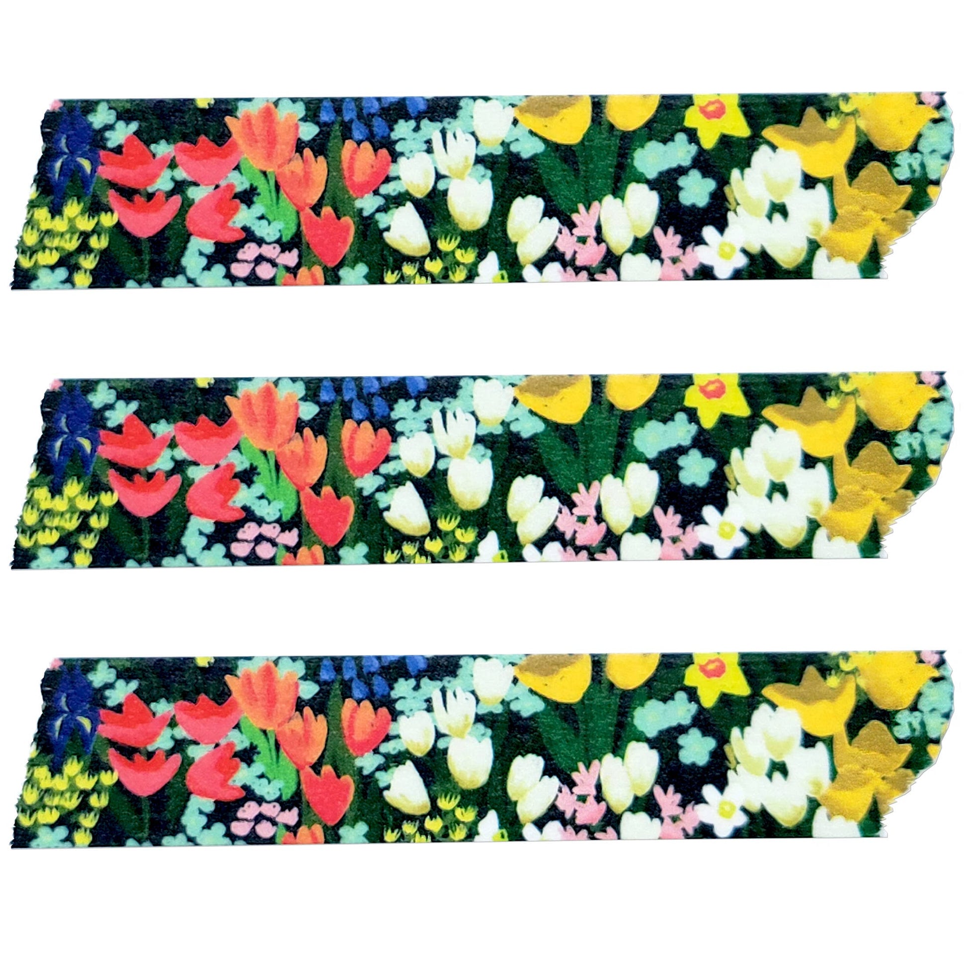 Three floral-patterned headbands with a black background