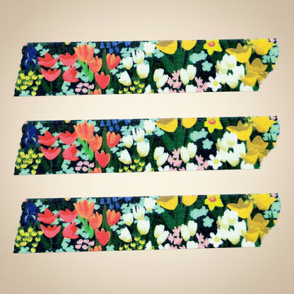Three strips of the Meadow Floral Washi Tape showcased on a white background