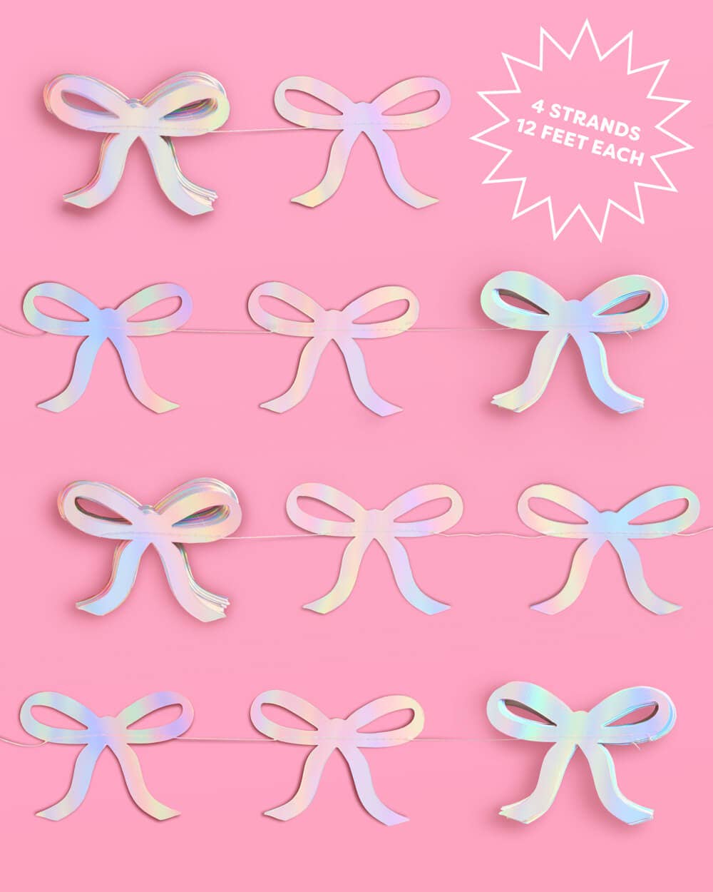 Close up view of the iridescent bow garland 