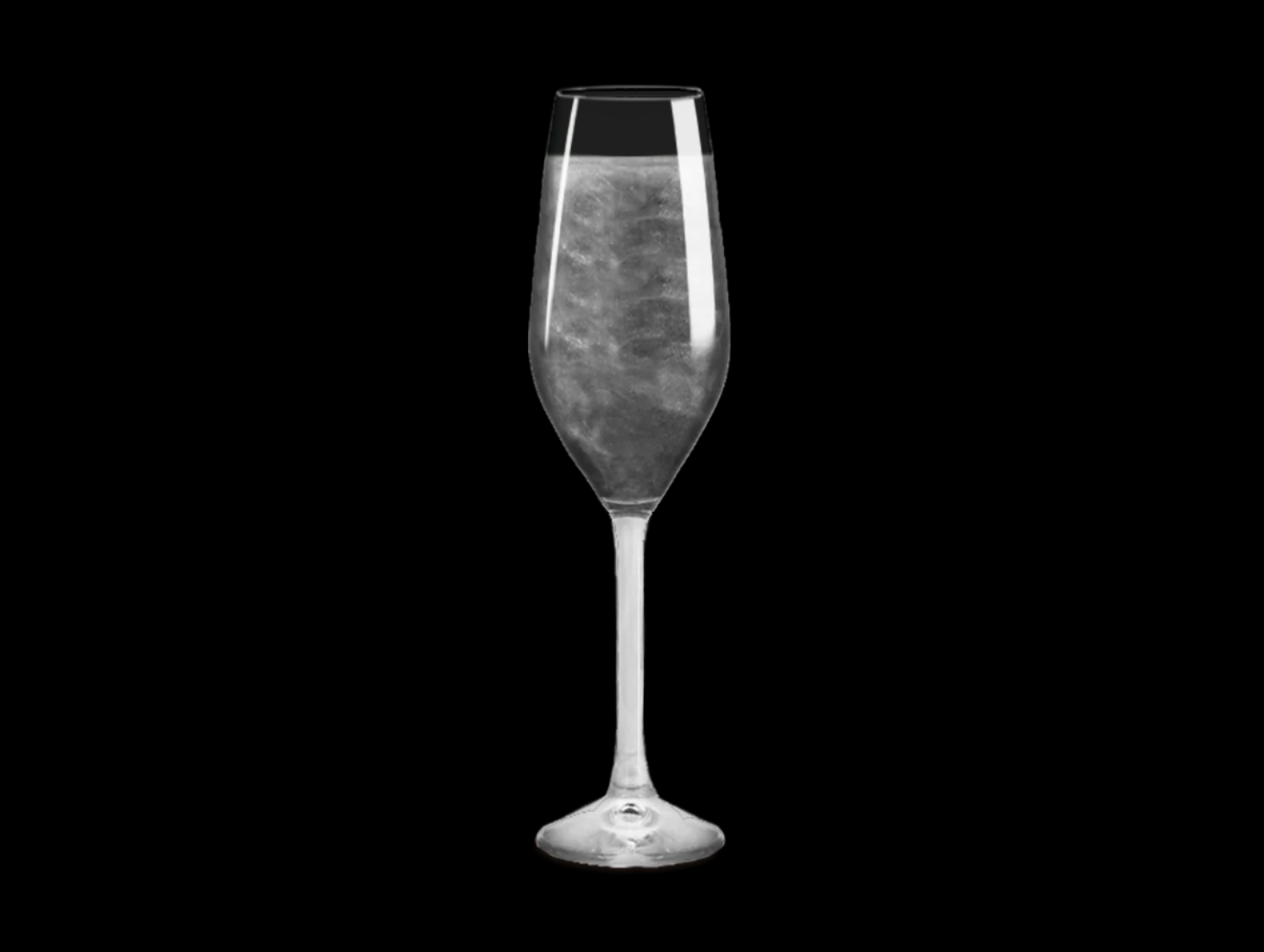 Close-up of Black Glitter Bomb dissolving into a sparkling champagne, creating an elegant burst of color.