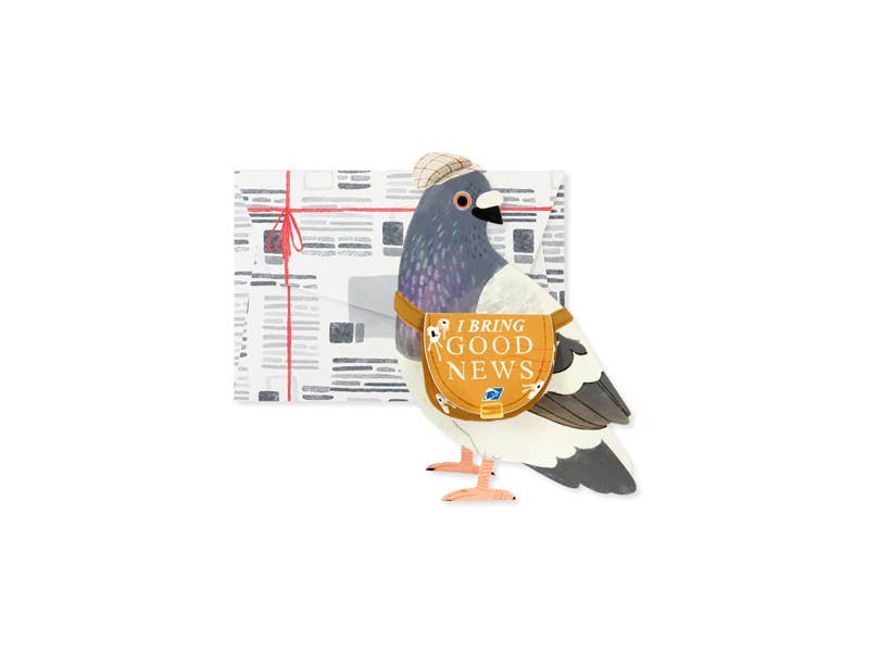 Messenger Pigeon Pop-Up Card with Die-Cut Interactive Elements and Iridescent Foil
