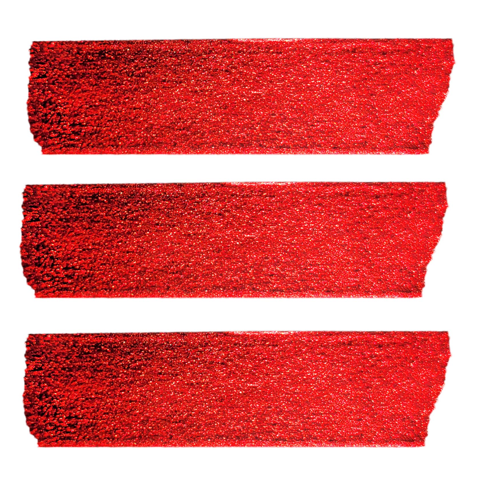 Up close view of the glittery red washi tape in strips on a white background