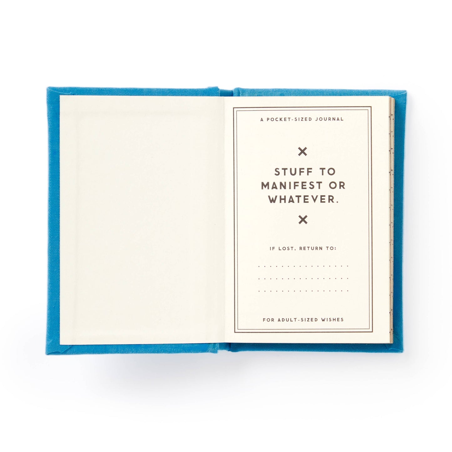 Open journal with blue frame and text on a white background