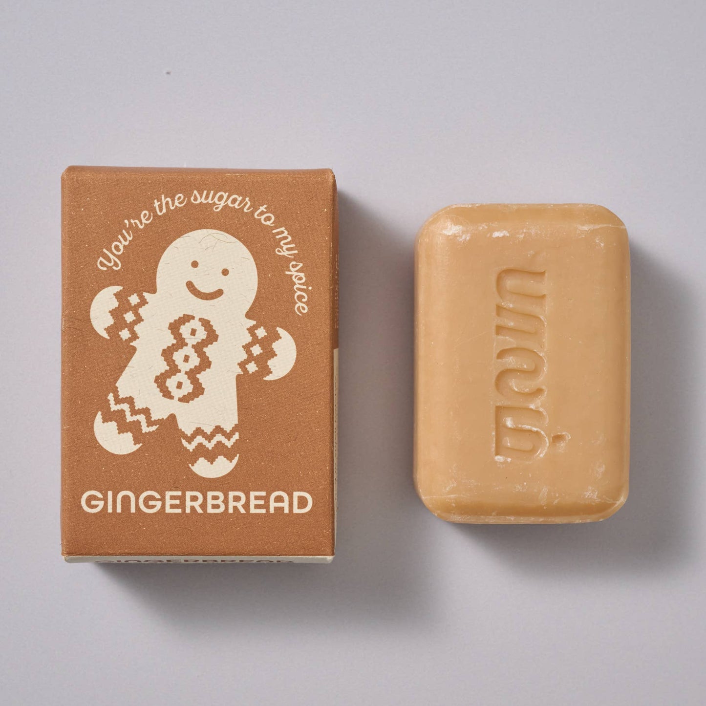 Handcrafted gingerbread soap bar made with plant-based ingredients